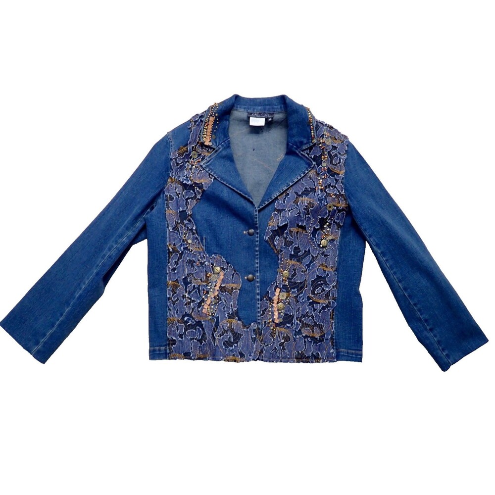 City Girl Embellished Blue Denim Blazer Sz Medium & Skirt Sz 6 Matched 2 pc Set - Picture 6 of 12